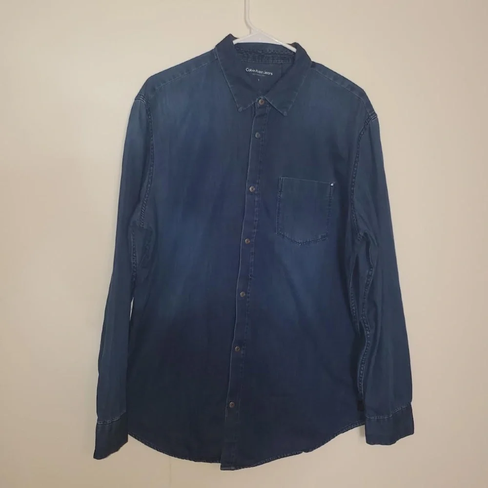 Mens Calvin Klein Jeans Dark Denim Long Sleeve Shirt - Picture 1 of 14